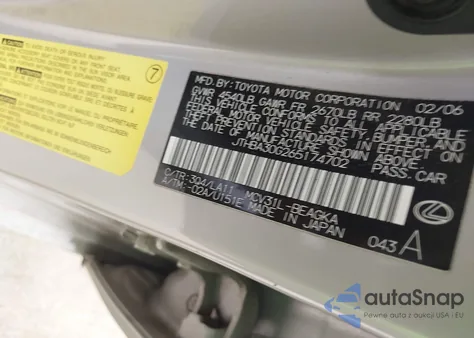 2006 Lexus Es 330 from USA, damaged, VIN JTHBA30G265174702